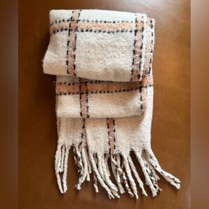 Pilcro Super Soft Cream and Brown Plaid Blanket Scarf